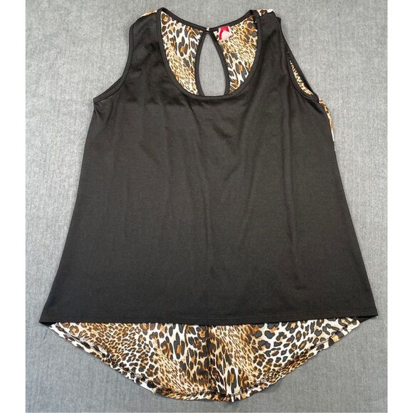 Leopard Print Back High Low Tank Top Women 1X Black Brown Sleeveless Blouse‎ - Picture 1 of 9